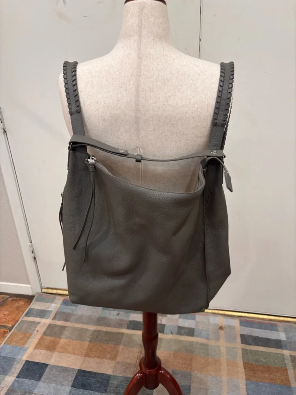 AllSaints Taupe Leather Convertible Backpack Tote